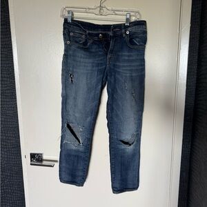 R13 Dark Blue Distressed Skinny Jeans